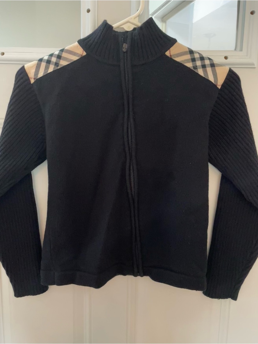 Burberry Boys' Nova Check Zipper Up Cardigan in Black Size 10Y